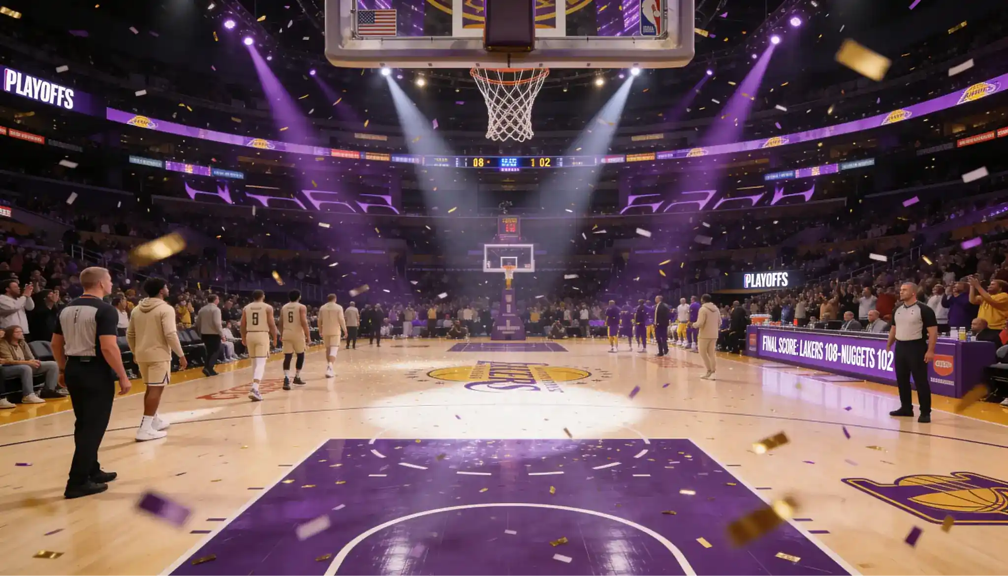 NBA-pudotuspelien koripallo-ottelu täydellä areenalla